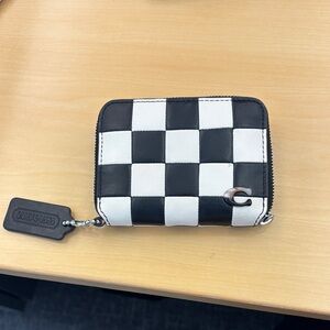 Coach Black and White leather Checkered Zip Wallet